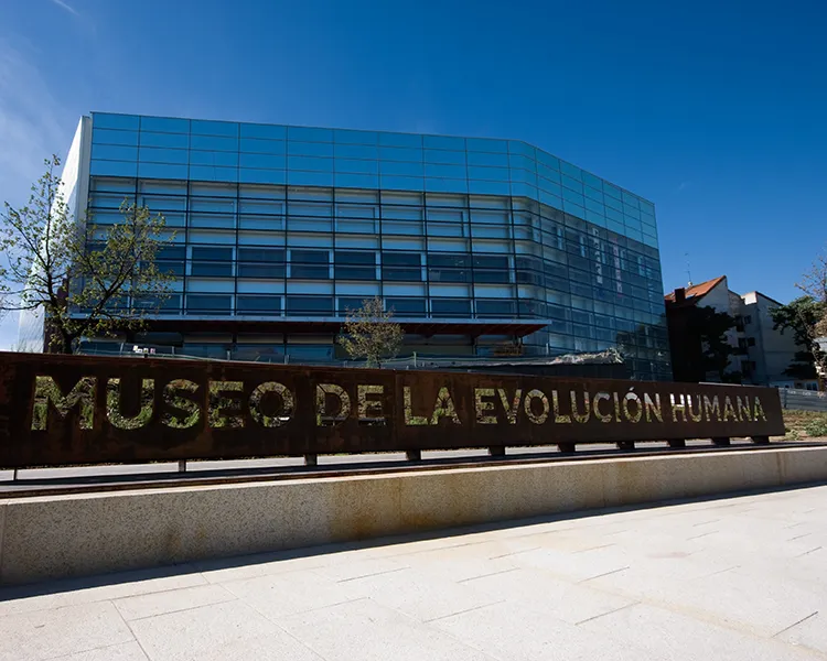 Museo de la Evoluci&oacute;n Humana con fachada de vidrio y letrero.