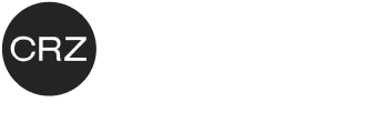 Logotipo CRZ sobre fondo negro con formas geom&eacute;tricas blancas.
