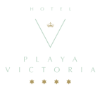 Logotipo &ldquo;Hotel Playa Victoria&rdquo; con cinco estrellas y una palmera.