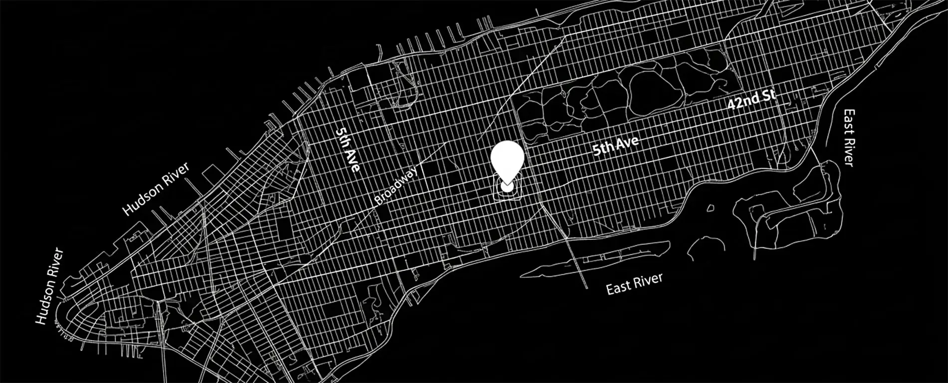 Black and white urban map with marker.