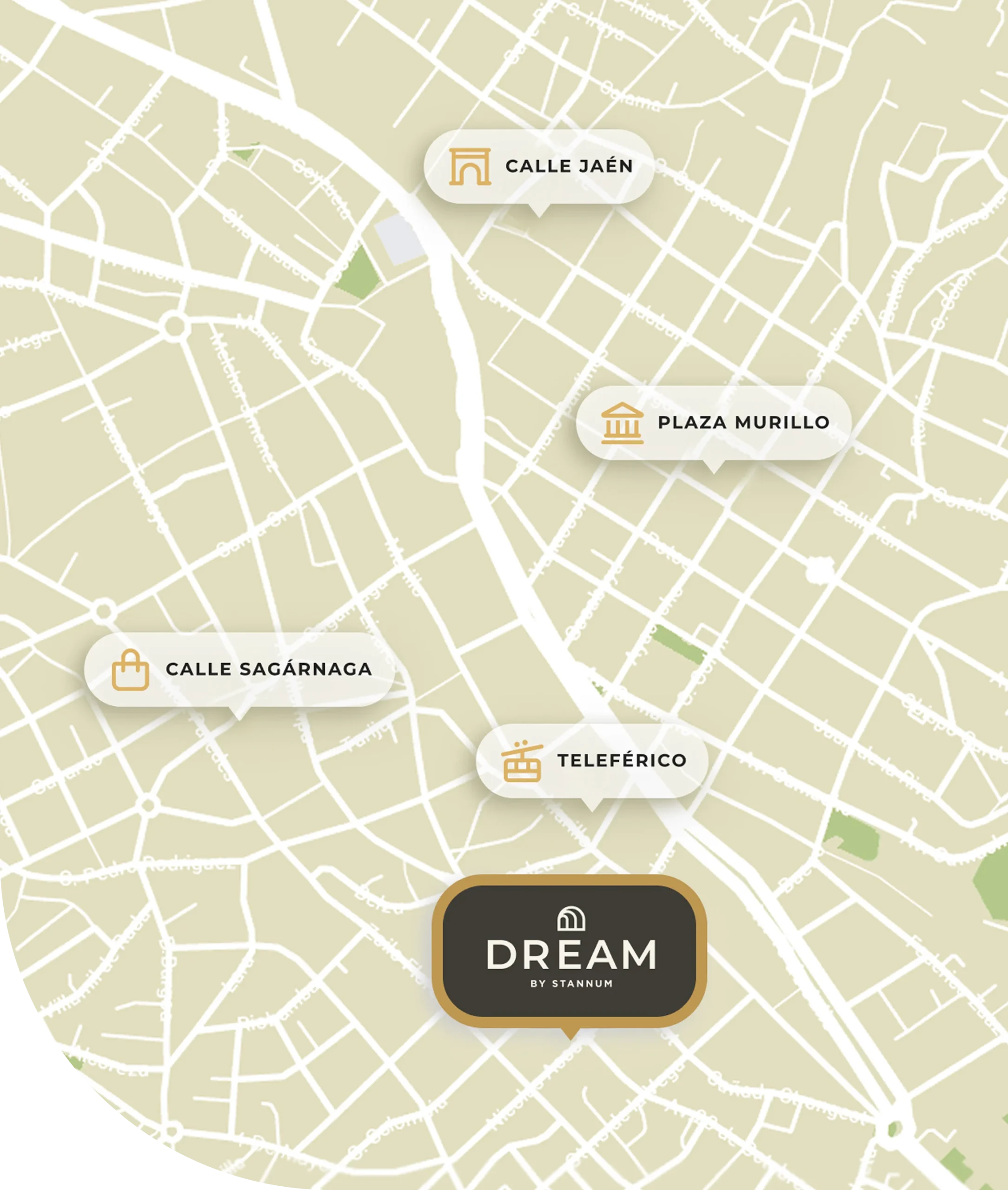 Mapa con se&ntilde;al de Calle Ja&eacute;n y Plaza Murillo, Calle Sag&aacute;rnaga y Telef&eacute;rico