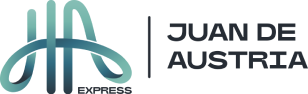 Logo de Juan de Austria con icono abstracto del torbellino y lema