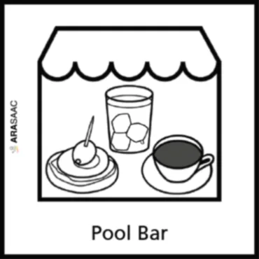 Ilustraci&oacute;n de un Pool Bar con bebidas en una barra bajo techo.