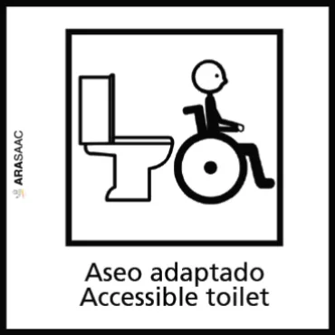 Ba&ntilde;o accesible adaptado con persona en silla de ruedas y lavabo.