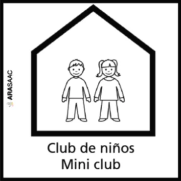 Ilustraci&oacute;n: dos ni&ntilde;os dentro de una casa con el texto &ldquo;Club de ni&ntilde;os Mini club&rdquo;.