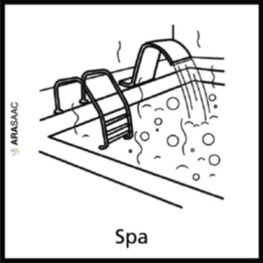 Ilustraci&oacute;n de spa con jacuzzi, vapor y burbujas de relajaci&oacute;n.