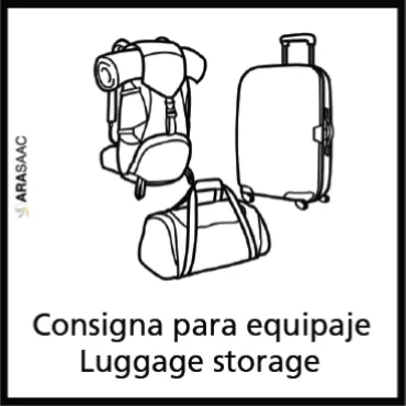 Consigna para equipaje: ilustraci&oacute;n de mochilas y maleta con etiqueta.