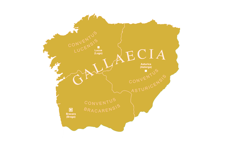 Mapa da Gal&iacute;cia (Espanha) com regi&otilde;es e localidades destacadas