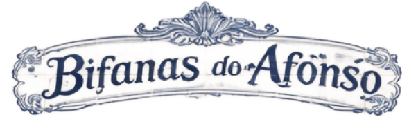 Bifanas do Afonso sign in ornate blue-and-gold lettering