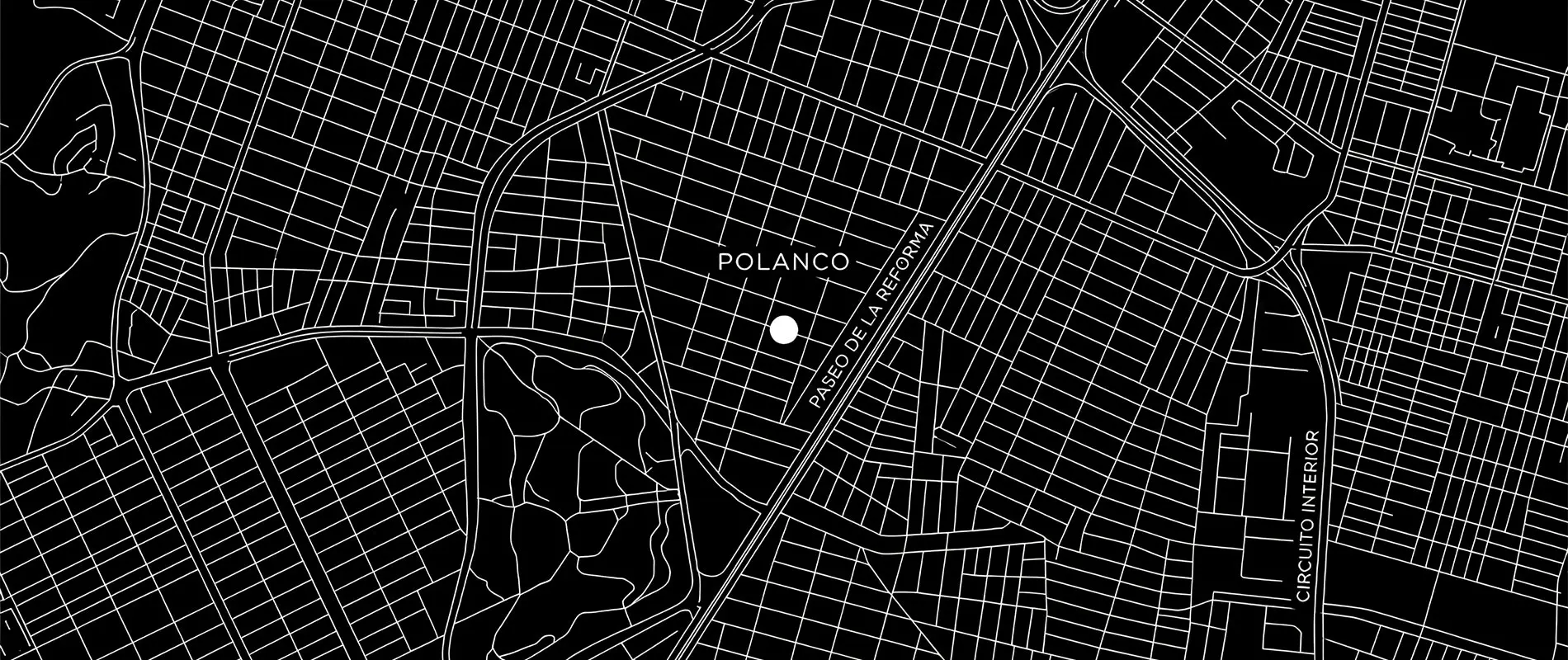 Mapa tipo plano con barrios y calles, incluye &ldquo;Polanco&rdquo; y &ldquo;Circuito Interior&rdquo;