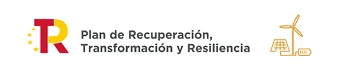Logo &ldquo;Plan de Recuperaci&oacute;n, Transformaci&oacute;n y Resiliencia&rdquo; con edificio y sol