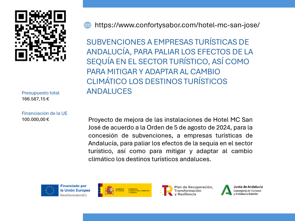 Cartel con QR y texto sobre subvenciones tur&iacute;sticas en Andaluc&iacute;a y sequ&iacute;a
