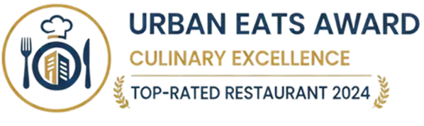 Logotipo &ldquo;Urban Eats Award&rdquo; 2024, Excellence y Top-Rated Restaurant.