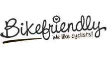 Logo &ldquo;Bikerfriends&rdquo; con un eslogan debajo y fondo negro.