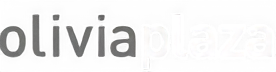 Logotipo &ldquo;Olivia Plaza&rdquo; en texto blanco sobre fondo negro