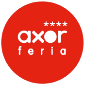 Logo de Axor Feria con letras rojas sobre fondo rojo circular