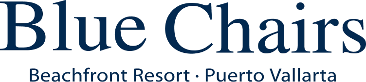 Blue &ldquo;Blue Chairs&rdquo; sign with &ldquo;Beachfront Resort, Puerto Vallarta&rdquo; text below