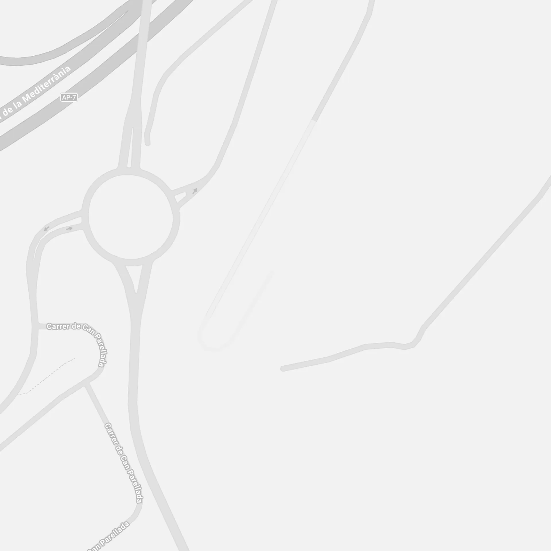Mapa vial con la AP-7 y el entorno de La Mediterr&agrave;nia