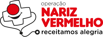 Logo &bdquo;Clown Nase&ldquo; mit rotem und wei&szlig;em Symbol auf schwarzem Hintergrund