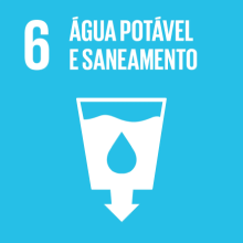 Symbol &bdquo;Sauberes Wasser und Sanit&auml;reinrichtungen&ldquo; mit Tropfen und Beh&auml;lter, blauer Hintergrund.