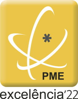 &Iacute;cone amarelo do PME com s&iacute;mbolo de &oacute;rbita e letra &ldquo;PME&rdquo;