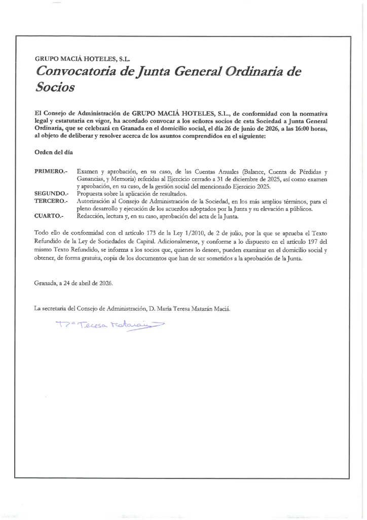 Shareholders information - Macia Hoteles