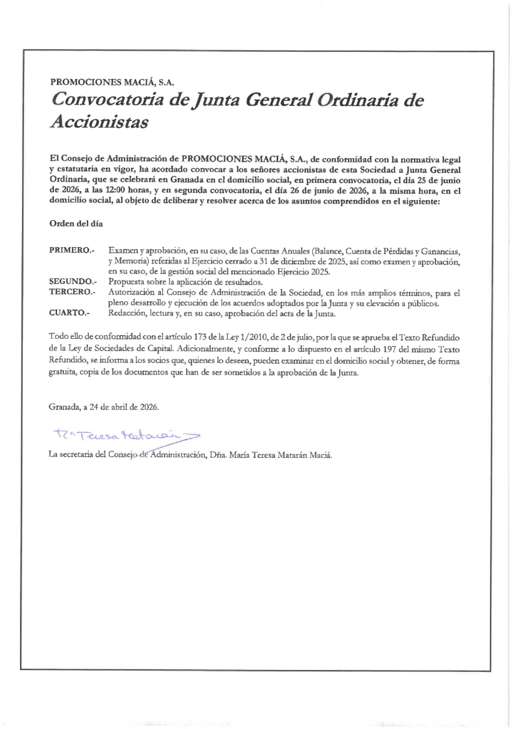 Shareholders information - Macia Hoteles