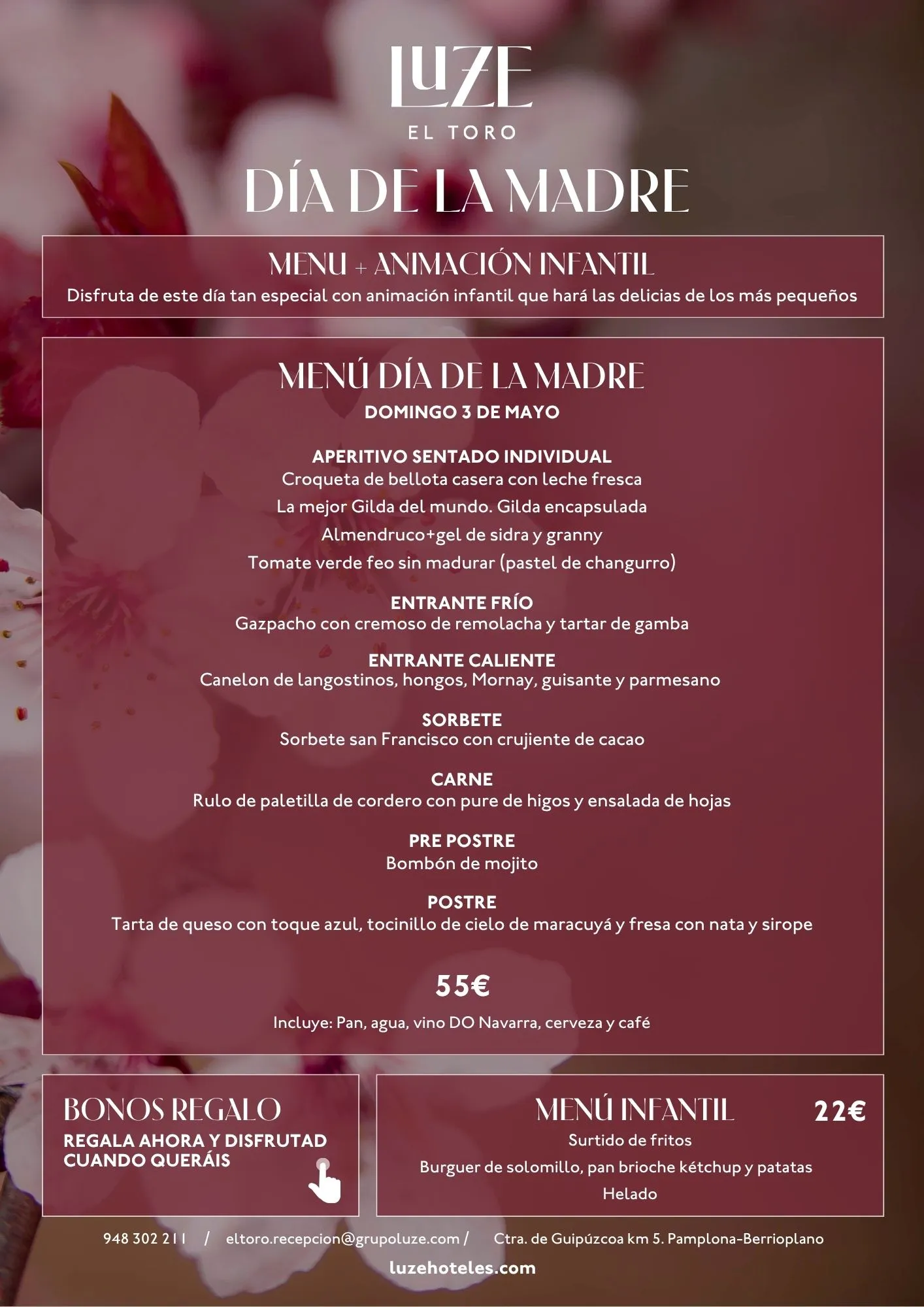 Men&uacute; D&iacute;a de la Madre en Pamplona con Animaci&oacute;n Infantil en Hotel Luze El Toro - Luze Hoteles
