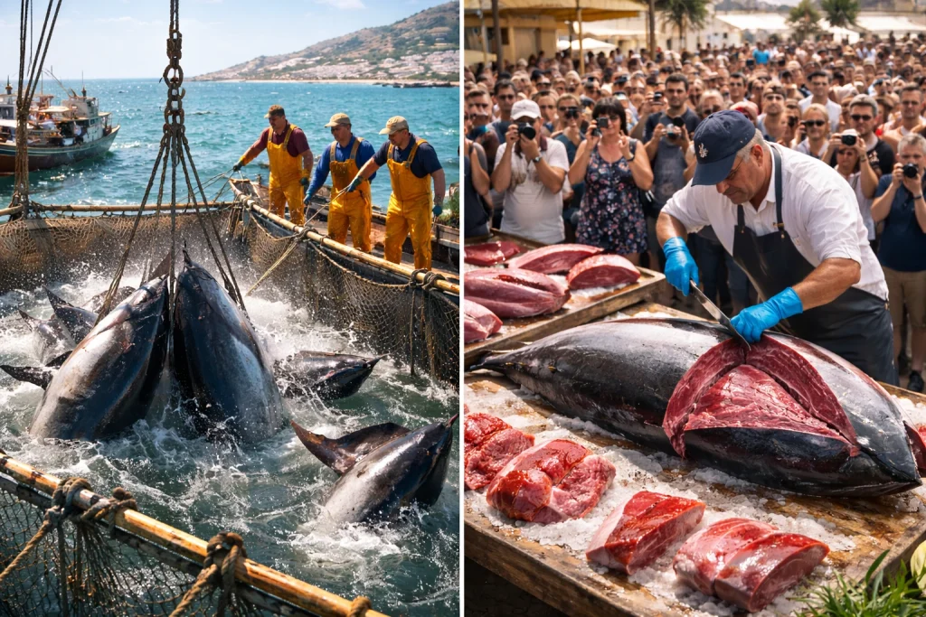 Pesca de at&uacute;n de Almadraba y ronqueo en directo - C&aacute;diz