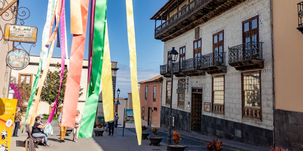 Cobbled streets and traditional Canary houses in La Orotava, one of the most authentic villages in the interior of Tenerife in winter
