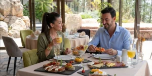 Zwei Personen genie&szlig;en Brunch auf Teneriffa